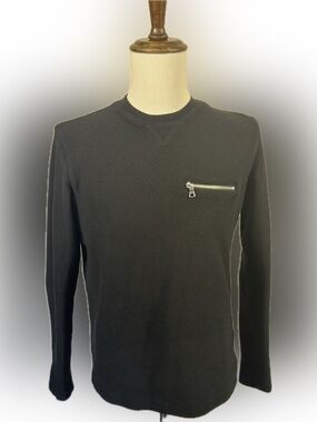 INC International Concepts Black Ribbed Zip Pocket Sweatshirt Size S